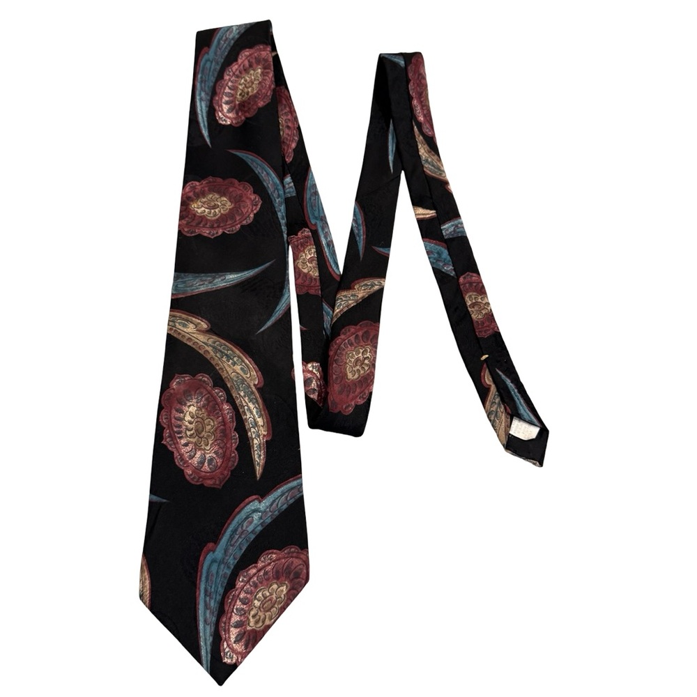Oscar de la Renta Couture Silk Necktie Black Paisley Luxury Designer Tie